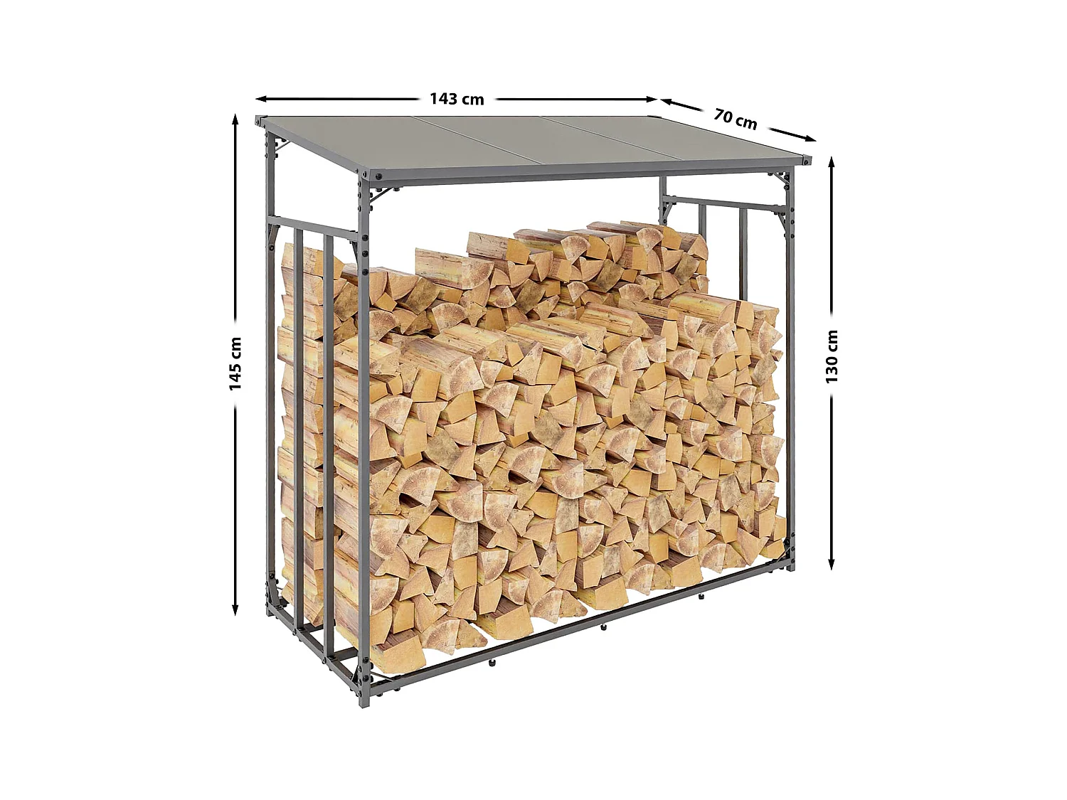 Range-bûches étagère support bois bois marron 143 x 70 x 145 cm 10_0003584