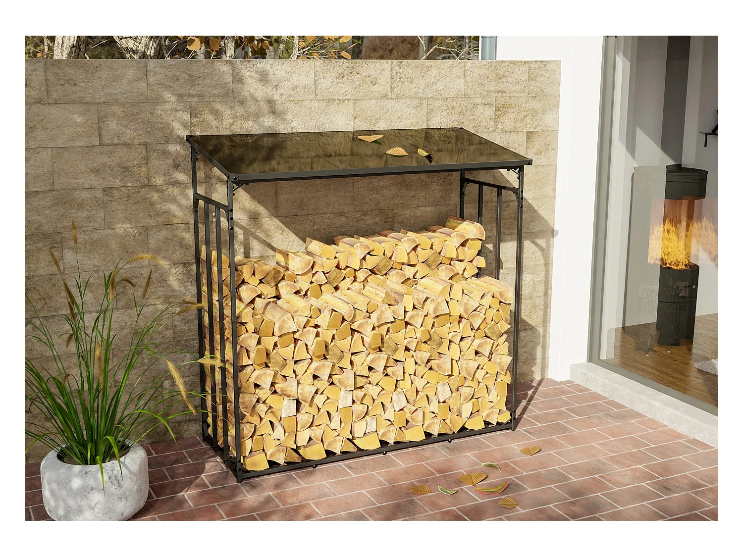 Range-bûches étagère support bois bois marron 165 x 70 x 165 cm 10_0003585