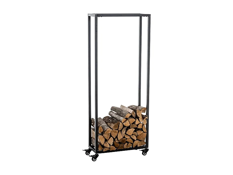 Range-bûches étagère support bois métal marron 40 x 25 x 150 cm 10_0003529