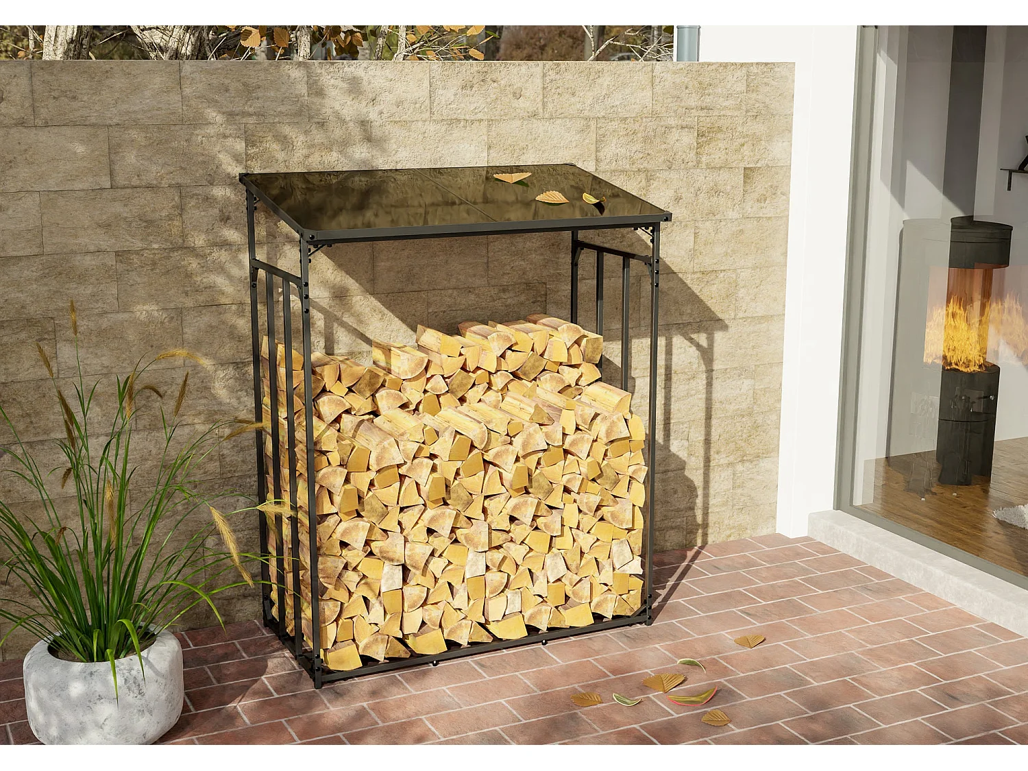 Range-bûches étagère support bois bois marron 130 x 70 x 165 cm 10_0003583