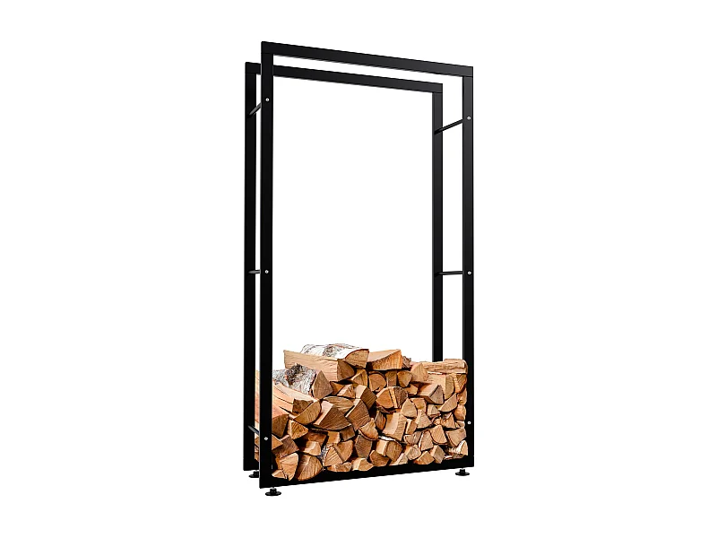 Range-bûches étagère support bois métal marron 80 x 25 x 150 cm 10_0003560