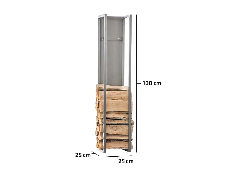 Range-bûches étagère en acier argenté 25 x 25 x 100 cm DEC10015