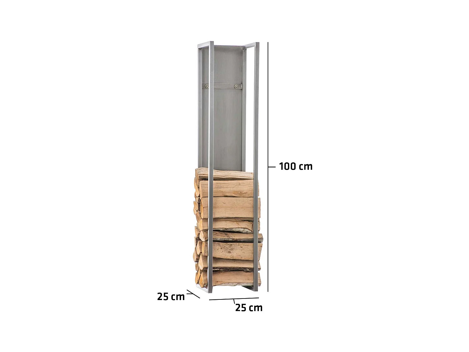 Range-bûches étagère en acier argenté 25 x 25 x 100 cm DEC10015