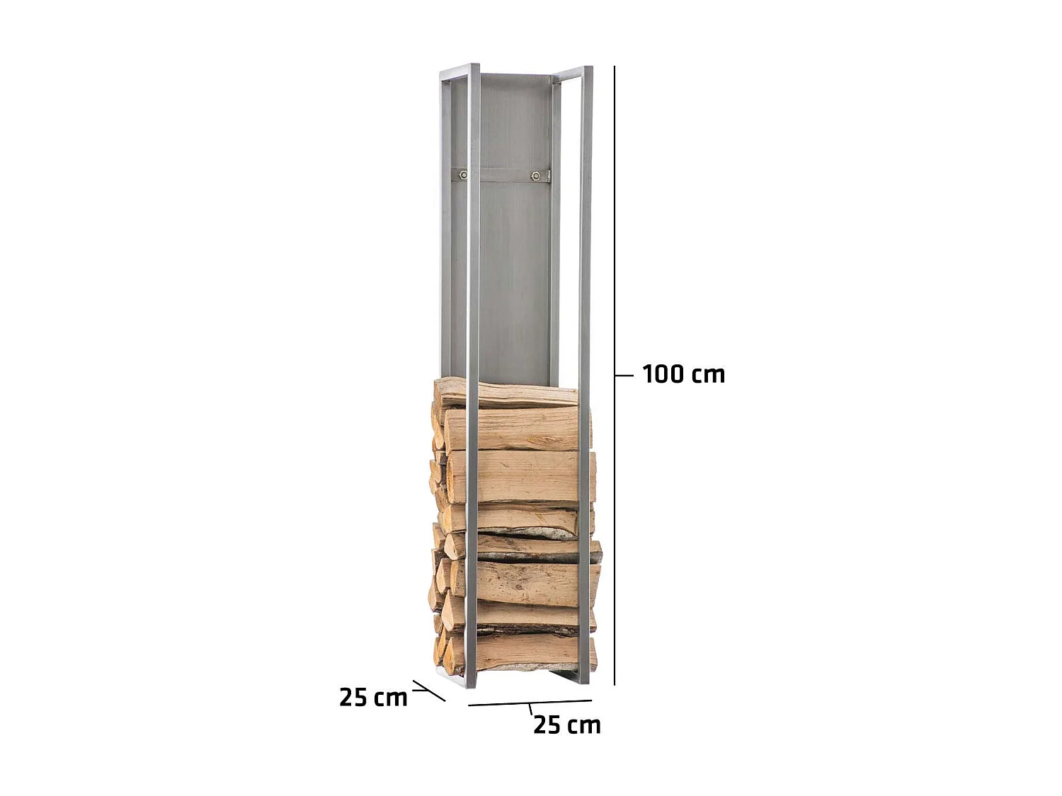 Range-bûches étagère en acier argenté 25 x 25 x 100 cm DEC10015