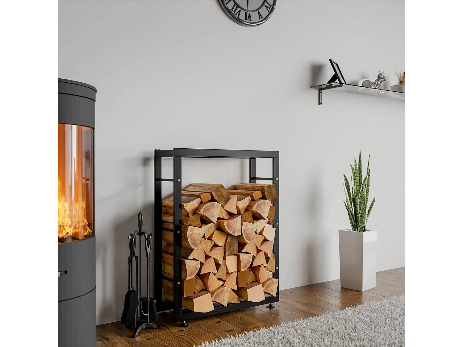 Range-bûches étagère support bois métal marron 60 x 25 x 80 cm 10_0003557