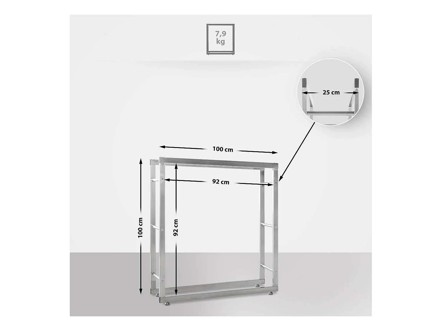 Range-bûches étagère support bois argenté 100 x 25 x 100 cm 10_0003546