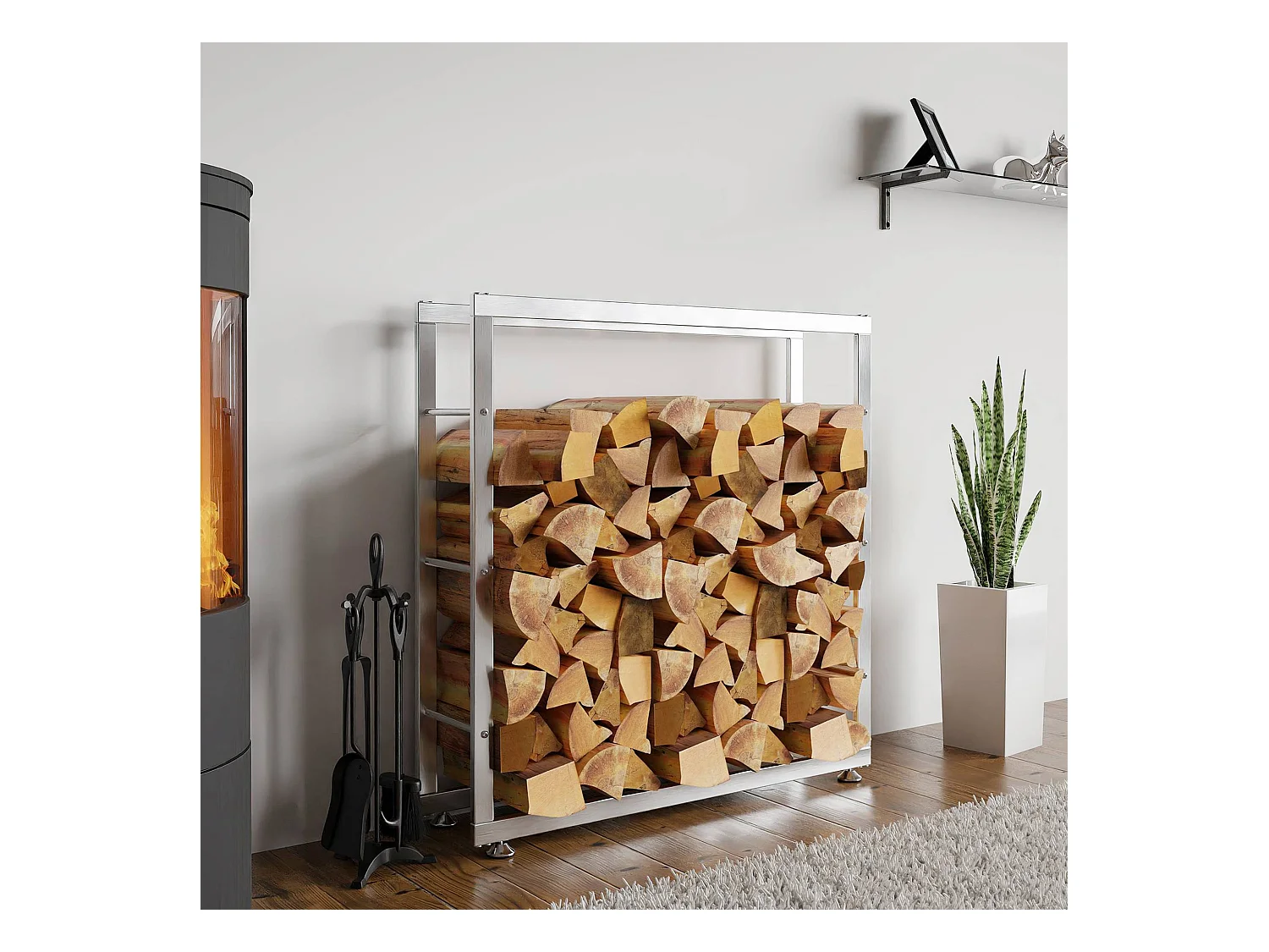 Range-bûches étagère support bois argenté 100 x 25 x 100 cm 10_0003546