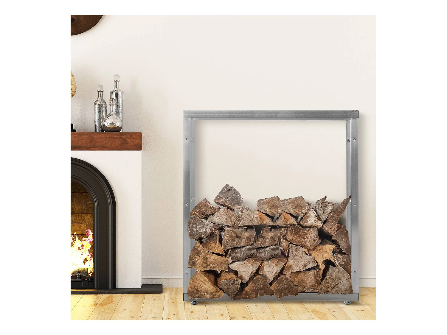 Range-bûches étagère support bois argenté 100 x 25 x 100 cm 10_0003546