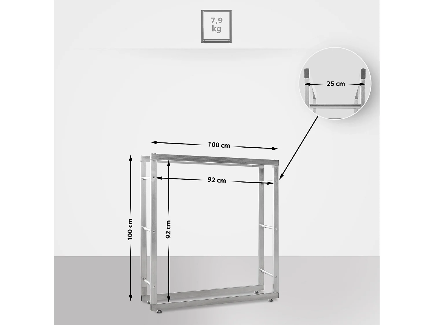 Range-bûches étagère support bois argenté 100 x 25 x 100 cm 10_0003546