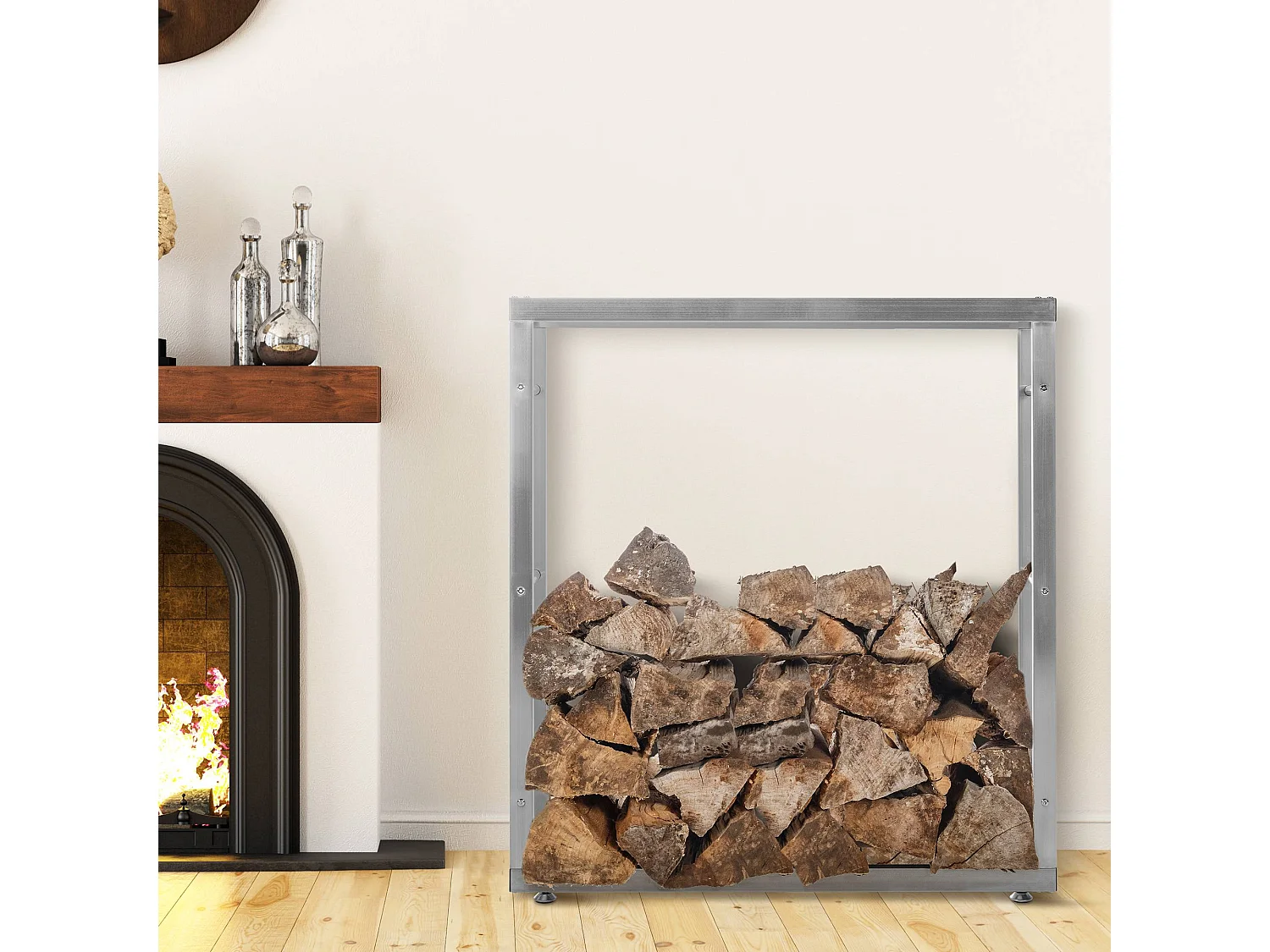 Range-bûches étagère support bois argenté 100 x 25 x 100 cm 10_0003546