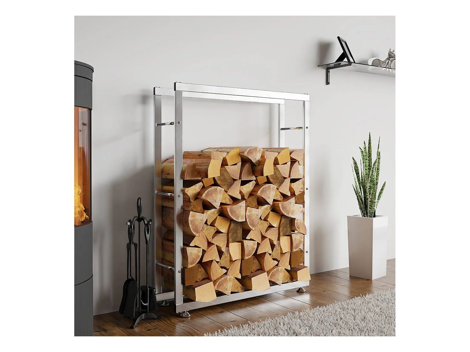 Range-bûches étagère support bois argenté 125 x 25 x 80 cm 10_0003559