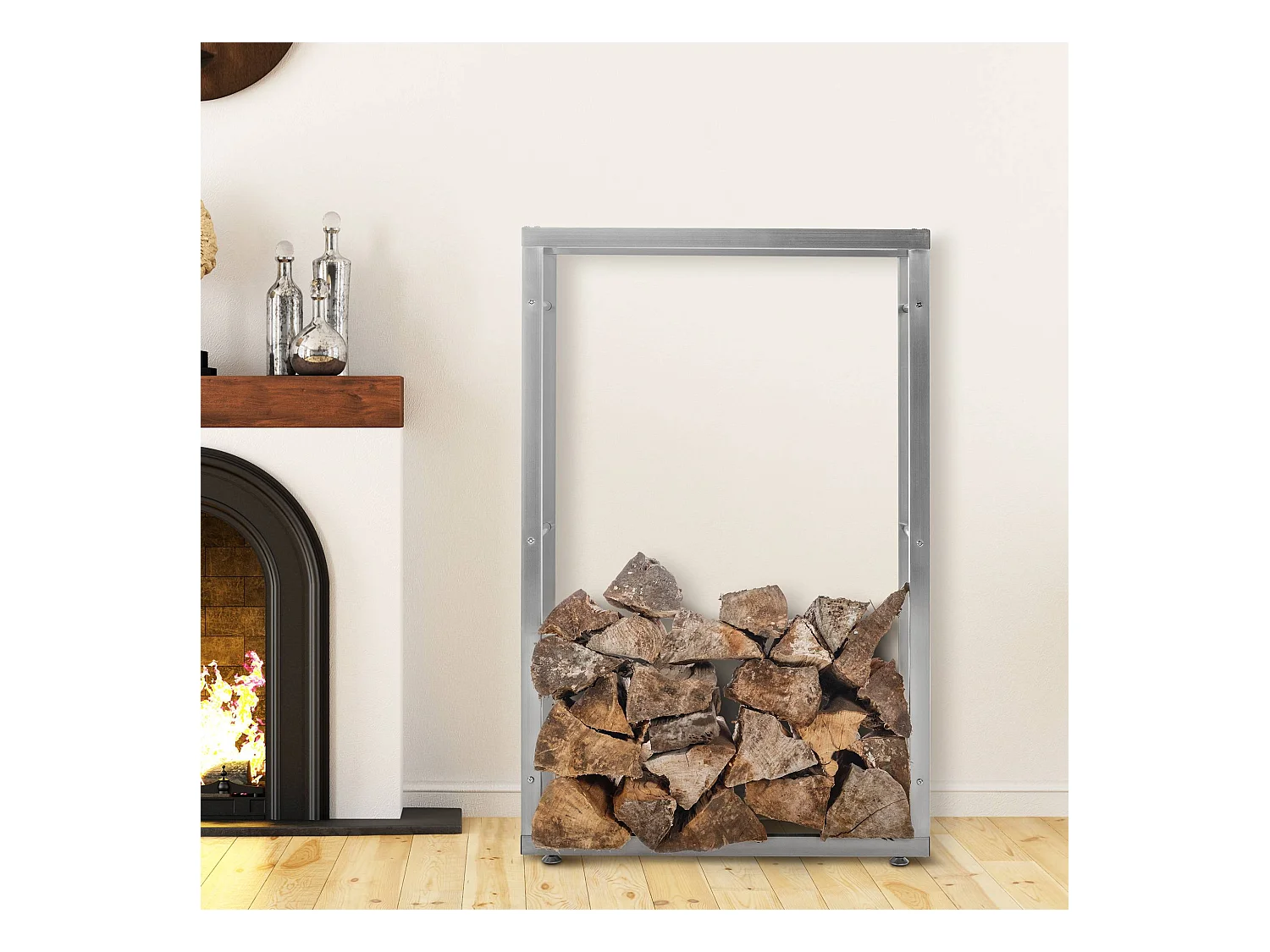 Range-bûches étagère support bois argenté 125 x 25 x 80 cm 10_0003559