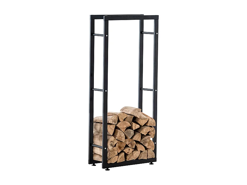 Range-bûches étagère support bois métal marron 60 x 25 x 125 cm DEC10030