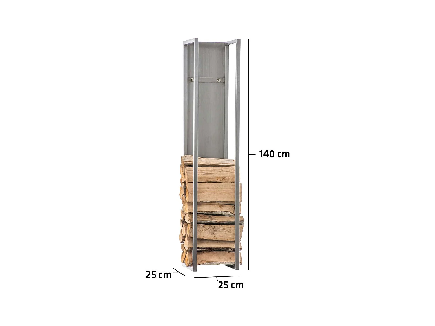 Range-bûches étagère en acier argenté 25 x 25 x 140 cm DEC10021