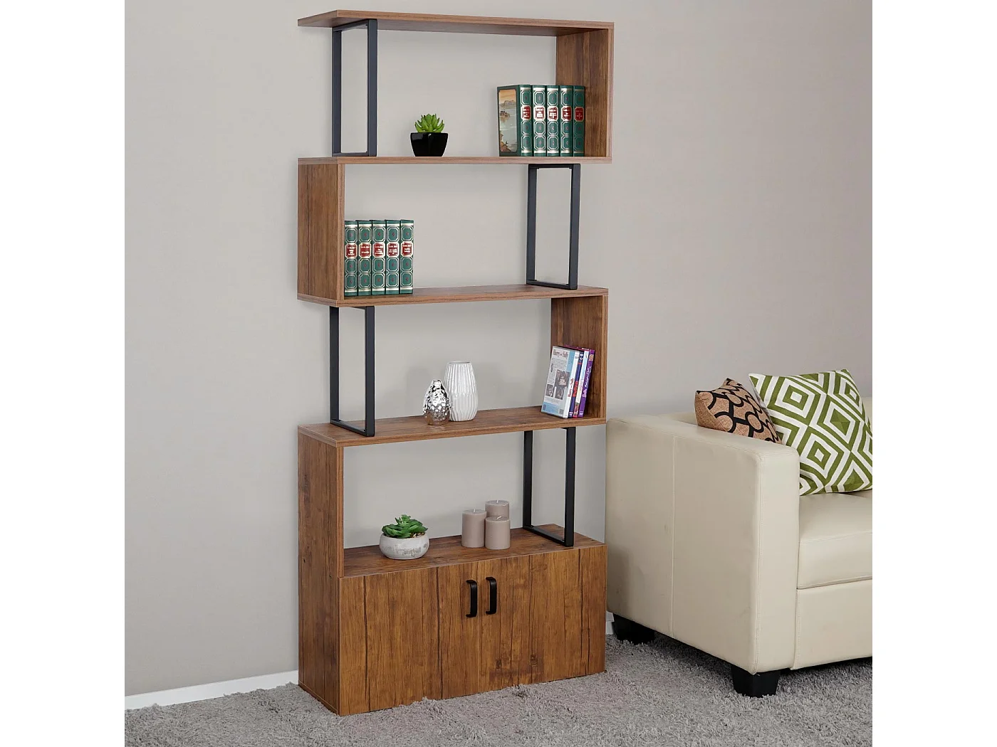 Bibliothèque étagère de rangement beige 80 x 31 x 183 cm 04_0001326