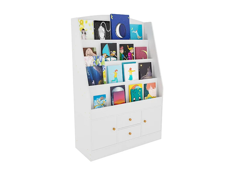 Bibliothèque étagère pour enfants effet bois blanche 80 x 30 x 123 cm 10_0003495