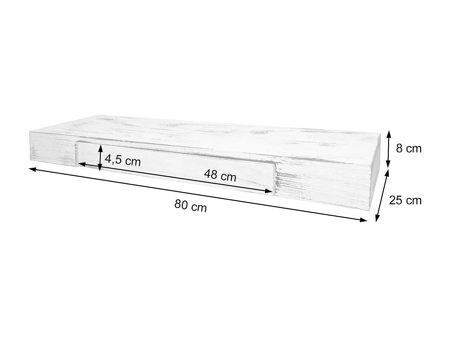 Tablette murale étagère avec bois blanche 80 x 25 x 8 cm 04_0005181