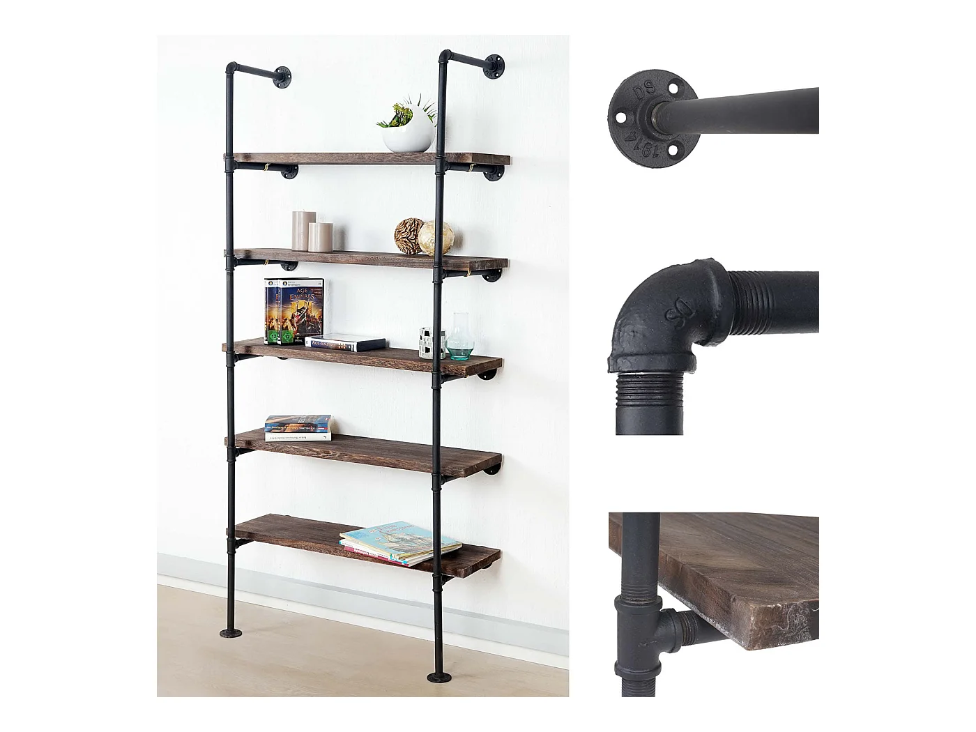 Étagère bibliothèque design industriel métal marron 80 x 28 x 165 cm 04_0005394