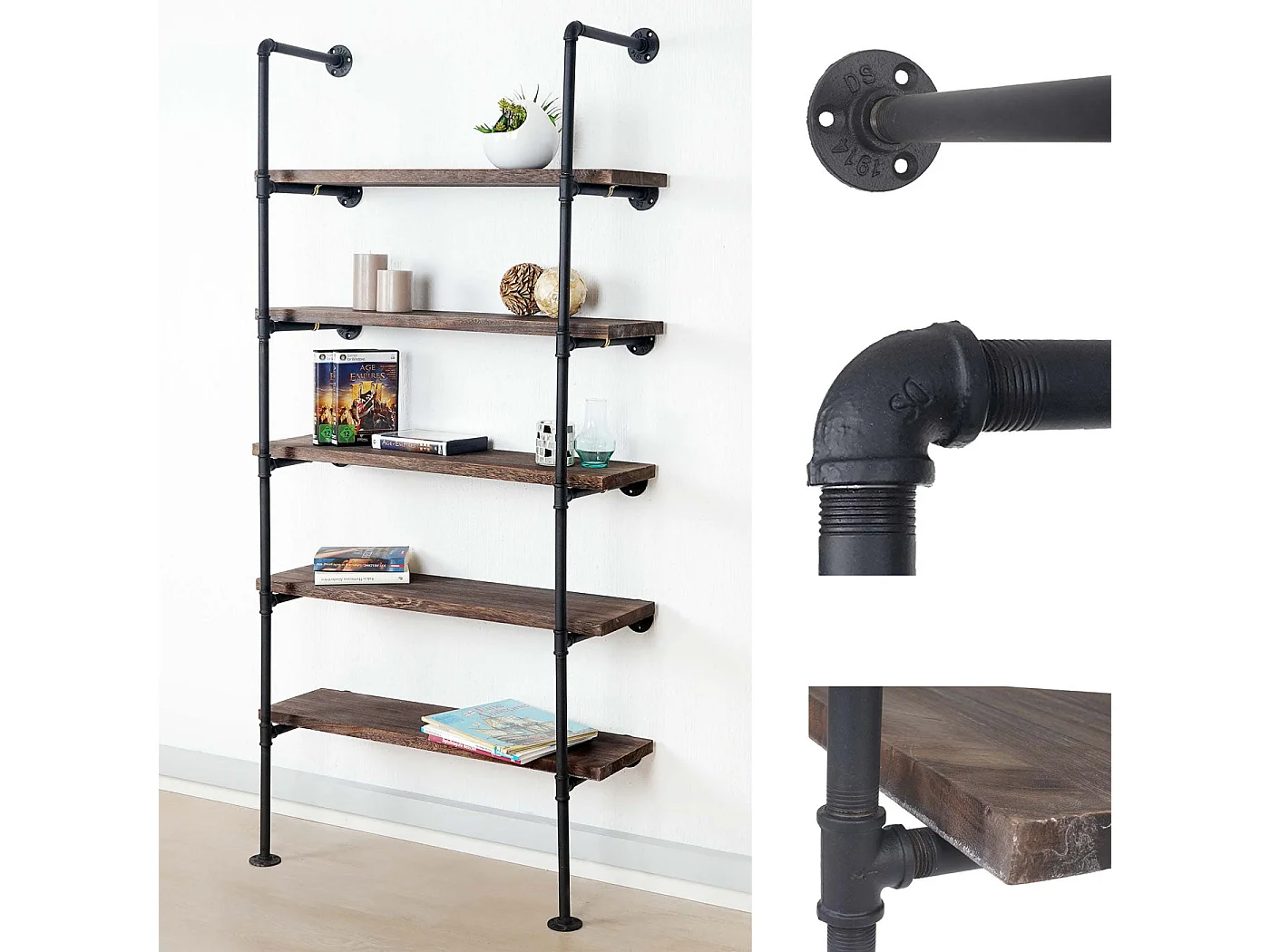 Étagère bibliothèque design industriel métal marron 80 x 28 x 165 cm 04_0005394
