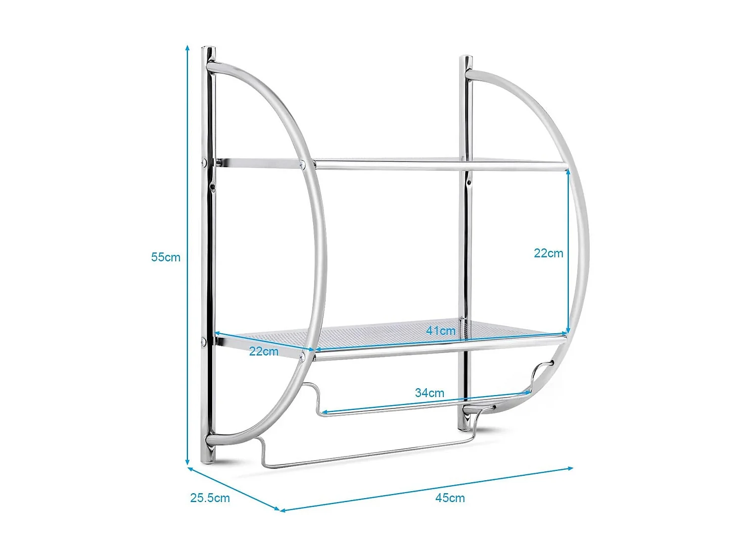 Etagère murale etagère de métal argentée 45 x 25.5 x 55 cm 20_0000602
