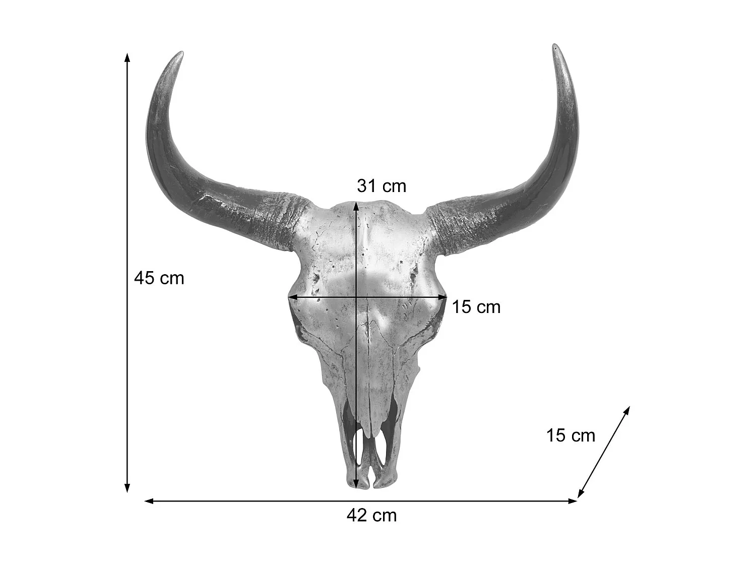 Crâne décoratif 45 cm résine argenté 50 x 19 x 53 cm 04_0006600