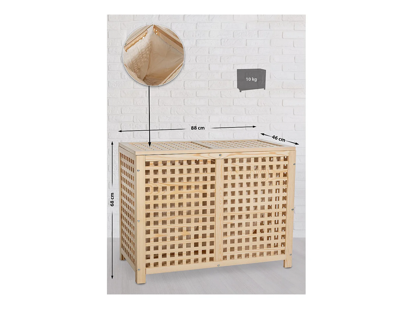 Panier à linge avec bois marron 88 x 46 x 68 cm 10_0003817