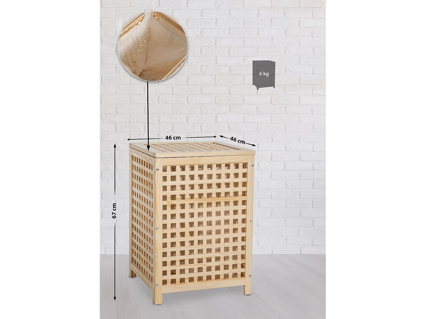 Panier à linge avec bois marron 46 x 46 x 67 cm 10_0003818