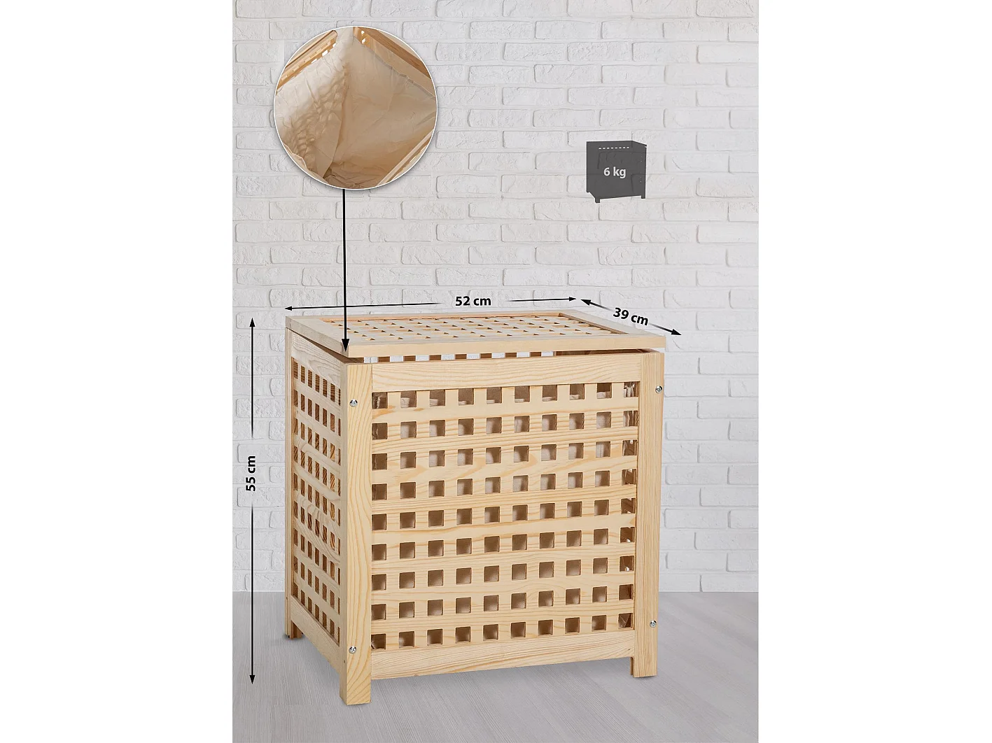 Panier à linge avec bois marron 52 x 39 x 55 cm 10_0003819