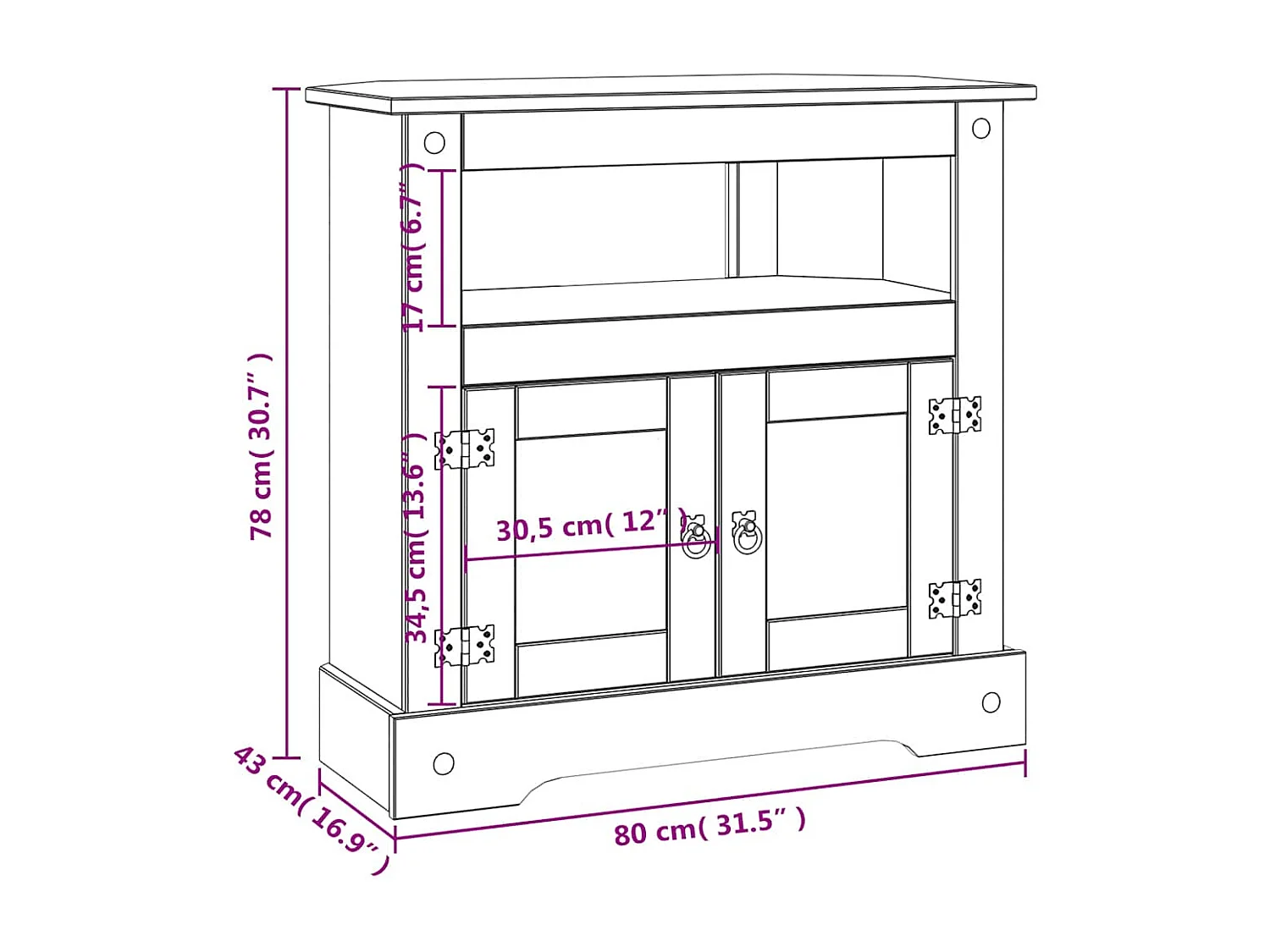 Meuble TV console avec bois marron 80 x 43 x 78 cm DEC031991