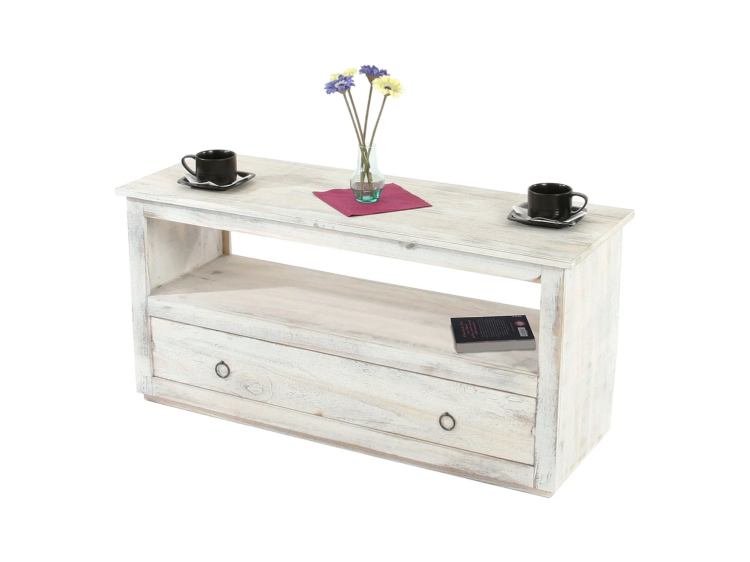 Meuble TV avec tiroir bois blanc 110 x 39 x 53.5 cm 04_0005045