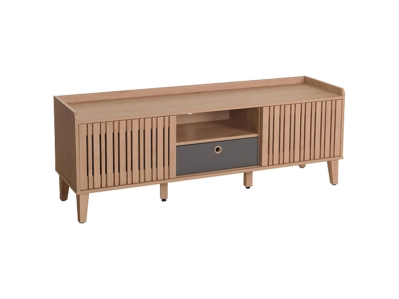 Meuble TV porte coulissante bois marron 150 x 40 x 56 cm 04_0007869