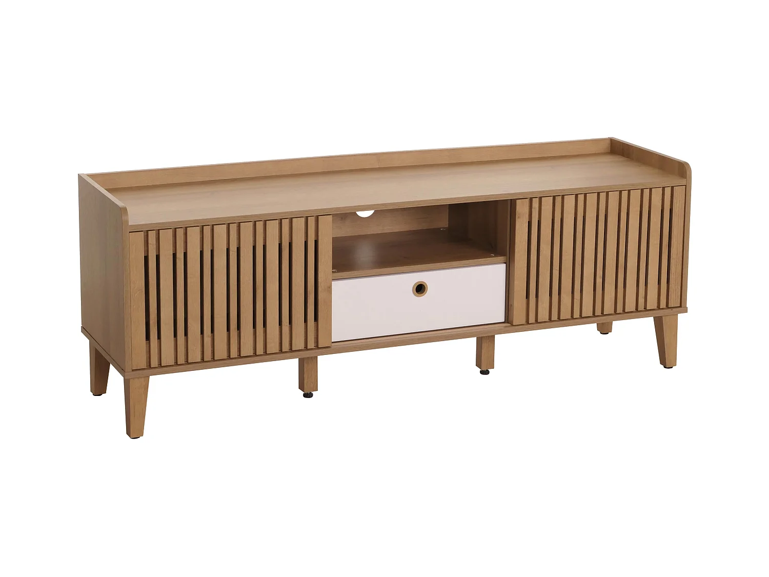 Meuble TV porte coulissante bois blanc 150 x 40 x 56 cm 04_0007870