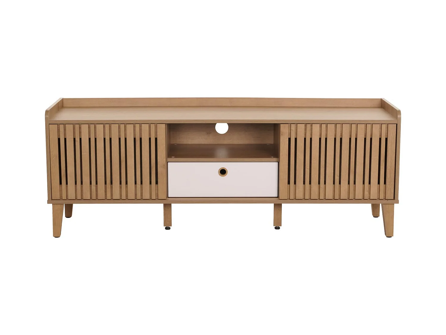 Meuble TV porte coulissante bois blanc 150 x 40 x 56 cm 04_0007870