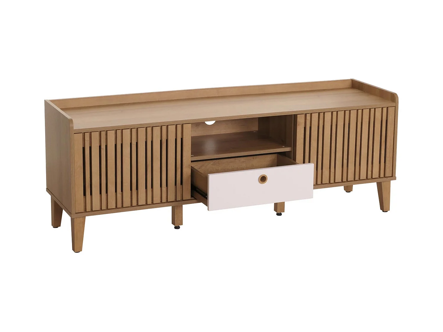 Meuble TV porte coulissante bois blanc 150 x 40 x 56 cm 04_0007870