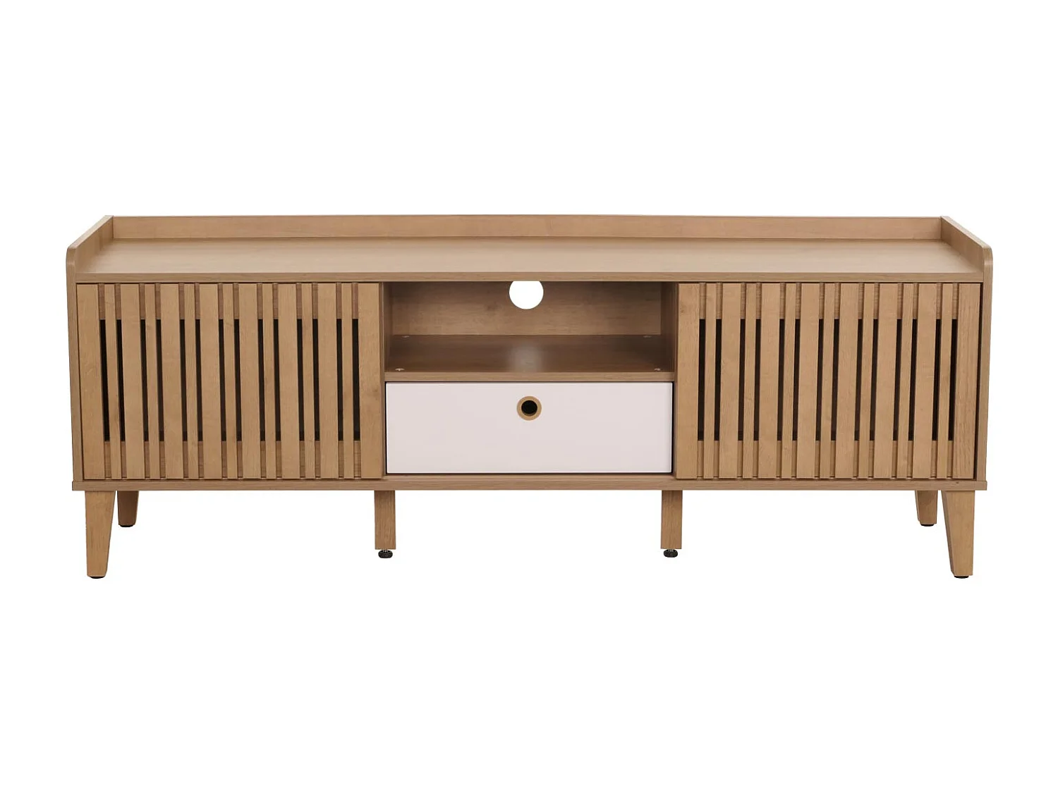 Meuble TV porte coulissante bois blanc 150 x 40 x 56 cm 04_0007870