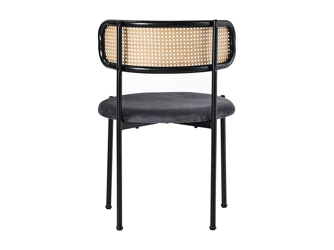 2 Pcs chaises en velours et rotin - pieds en métal - charge max 150kg - 45x40x75cm - Gris