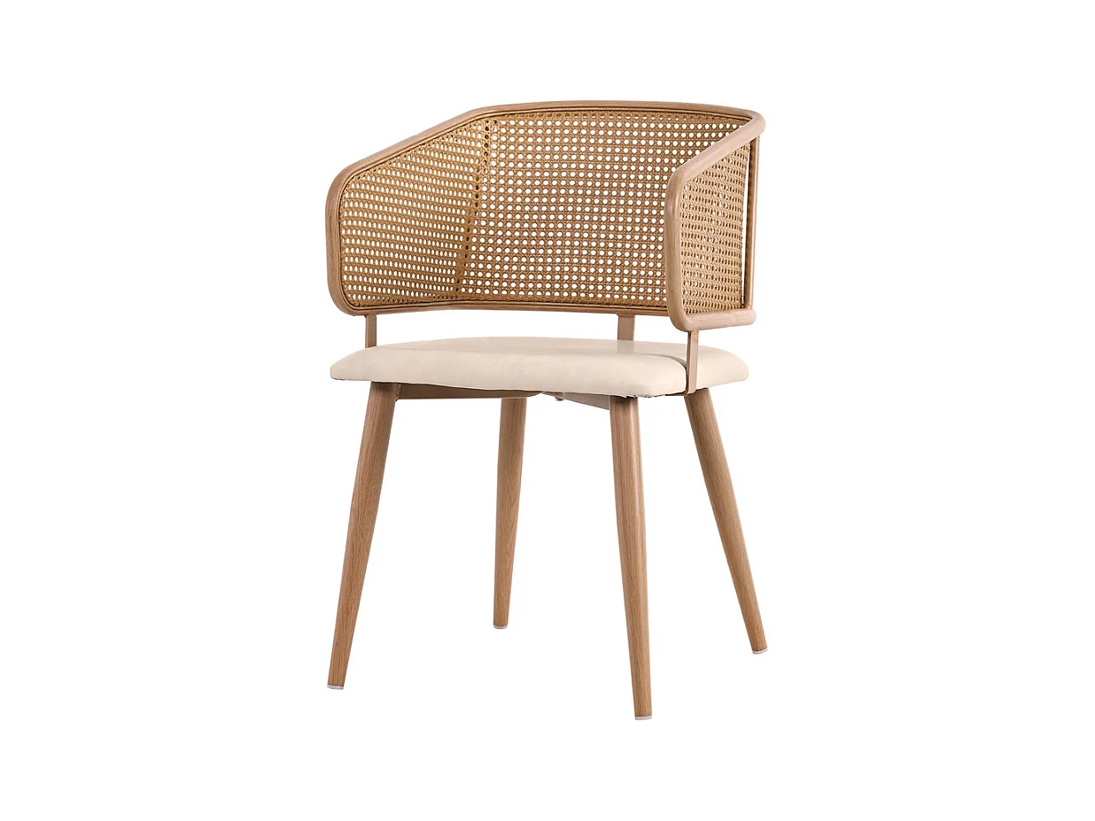 4 Pcs chaises en cuir PU - avec dossier en rotin et pieds en métal - charge max 150kg - 47x51x79cm