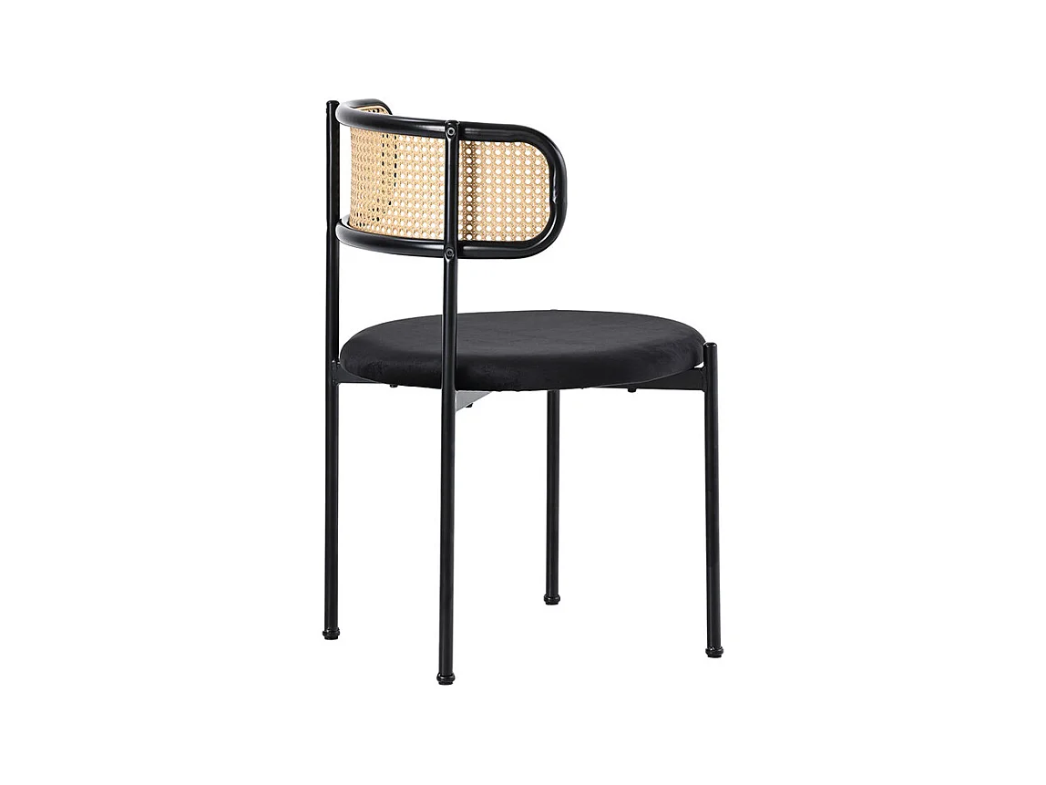 2 Pcs chaises en velours et rotin - pieds en métal - charge max 150kg - 45x40x75cm - Noir