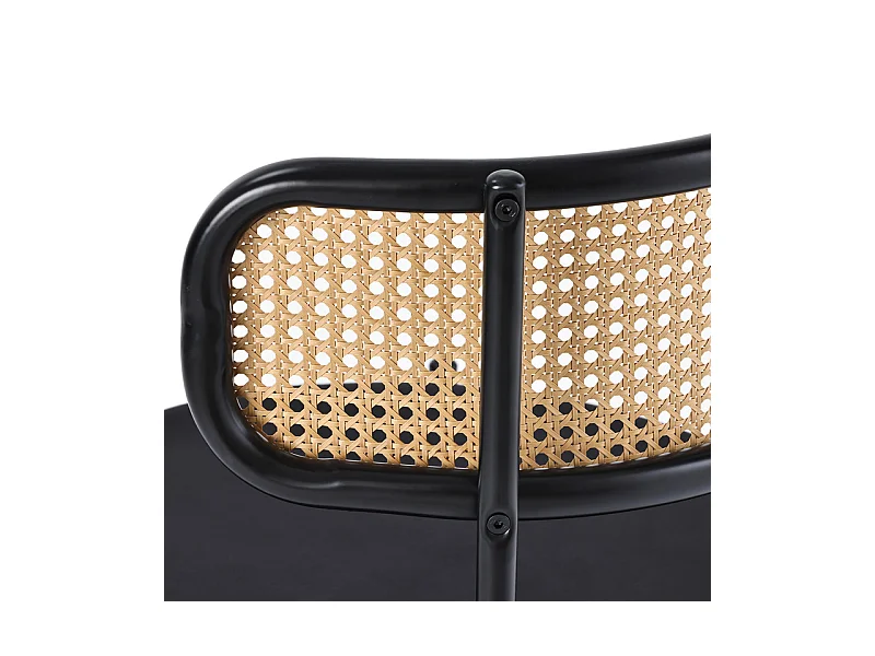 2 Pcs chaises en velours et rotin - pieds en métal - charge max 150kg - 45x40x75cm - Noir