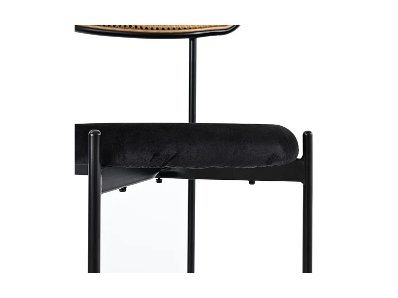 2 Pcs chaises en velours et rotin - pieds en métal - charge max 150kg - 45x40x75cm - Noir