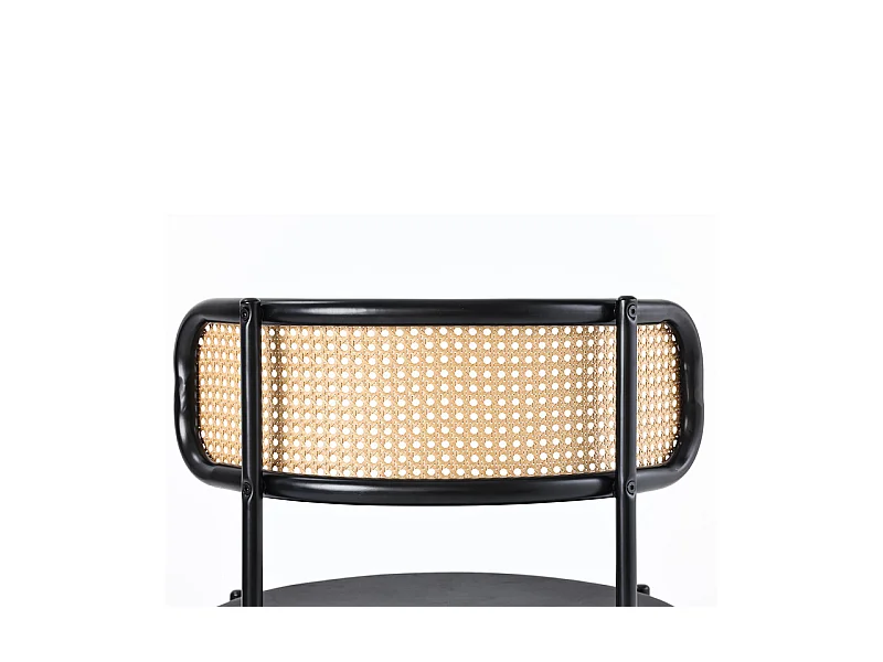 2 Pcs chaises en velours et rotin - pieds en métal - charge max 150kg - 45x40x75cm - Noir