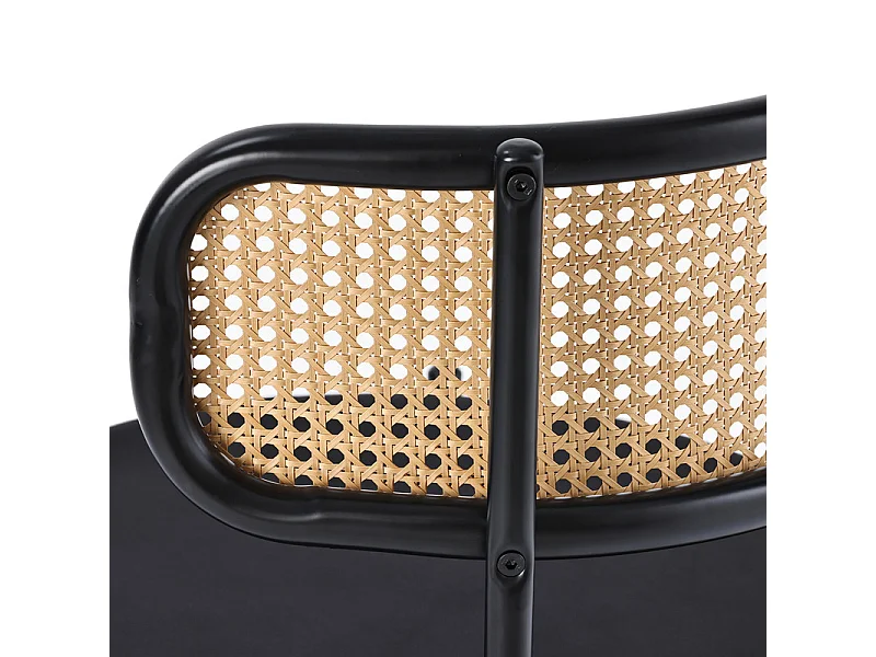 2 sillas en terciopelo y ratán - Patas de metal - Carga máxima 150 kg - 45×40×75 cm - Negro