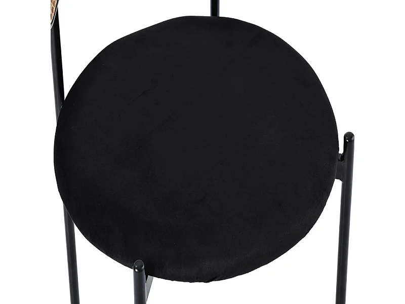 2 sillas en terciopelo y ratán - Patas de metal - Carga máxima 150 kg - 45×40×75 cm - Negro