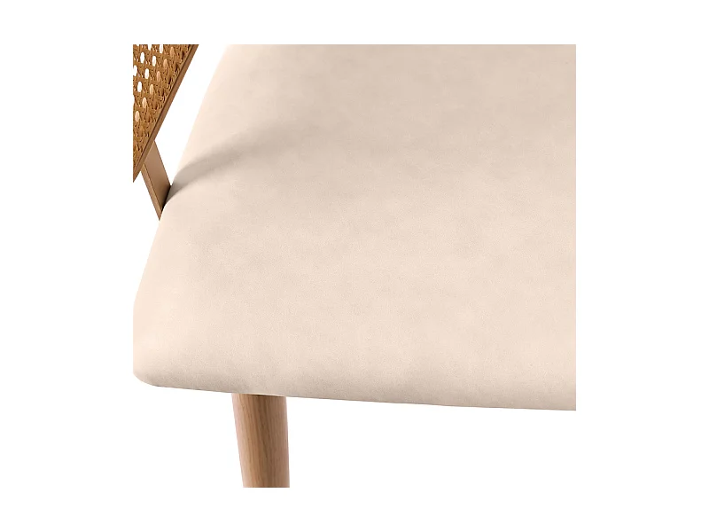 6 Pcs chaises en cuir PU - avec dossier en rotin et pieds en métal - charge max 150kg - 47x51x79cm