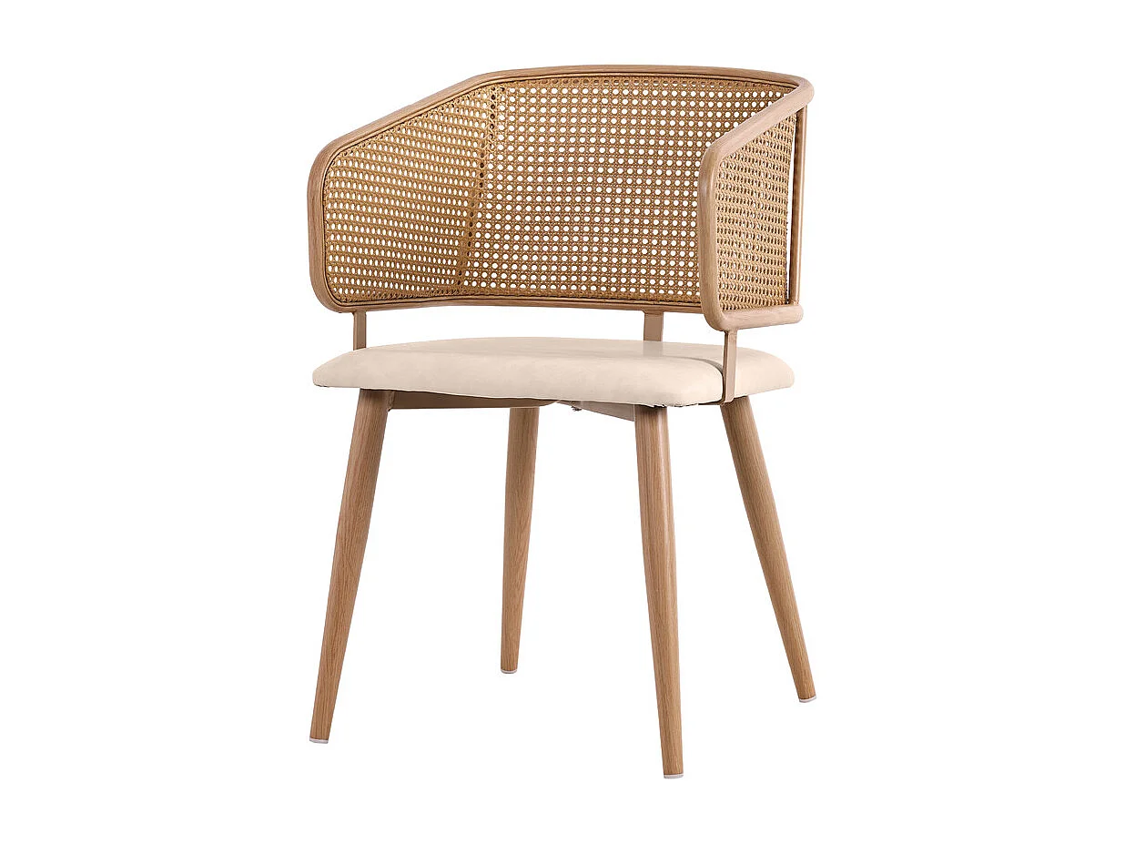 2 Pcs chaises en cuir PU - avec dossier en rotin et pieds en métal - charge max 150kg - 47x51x79cm