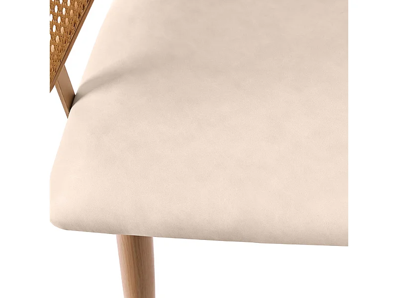 2 Pcs chaises en cuir PU - avec dossier en rotin et pieds en métal - charge max 150kg - 47x51x79cm