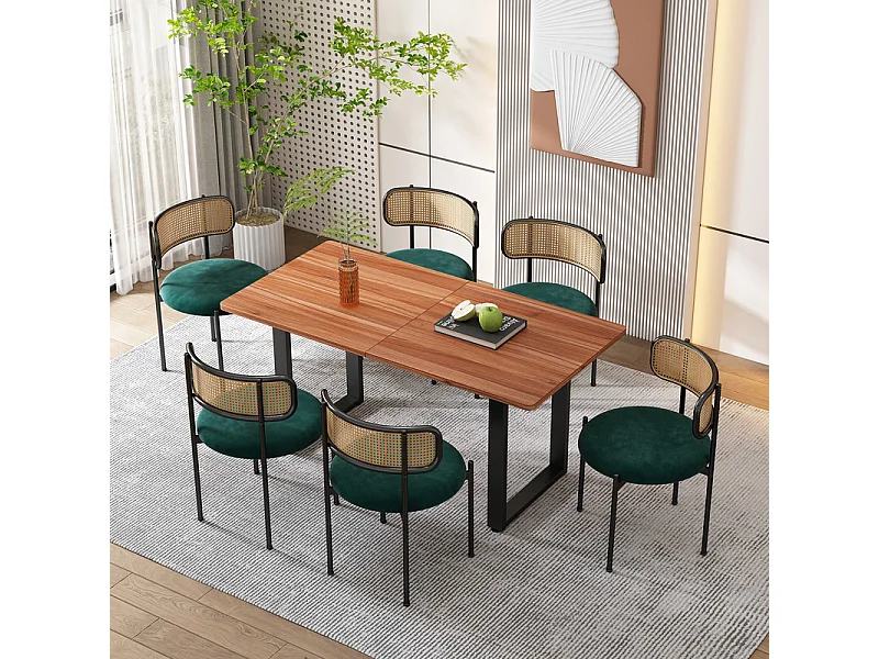 6 Stühle aus Samt und Rattan - Metallfüße - Max. Belastung 150 kg - 45×40×75 cm - Grün