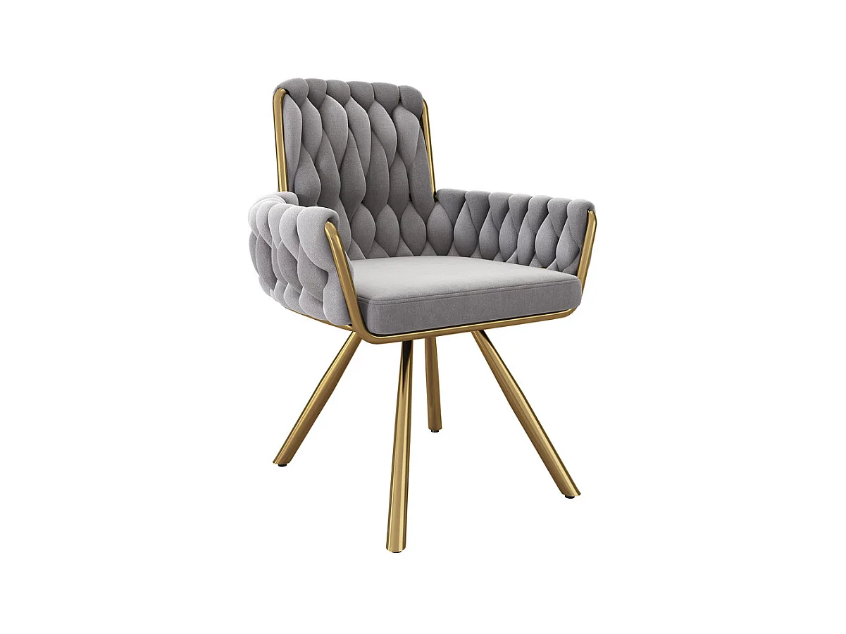 2Pcs Chaise pivotante en velours, avec accoudoirs et pieds en métal, dossier spacieux, Gris, 63x50x87cm