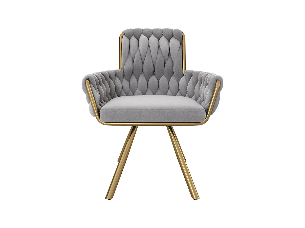 2Pcs Chaise pivotante en velours, avec accoudoirs et pieds en métal, dossier spacieux, Gris, 63x50x87cm