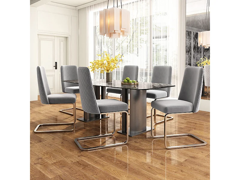 6 Cantilever-Sessel aus Samt und Silbermetall - Diamant-Design - Max. Belastung 150 kg - 55x45x87 cm - Grau